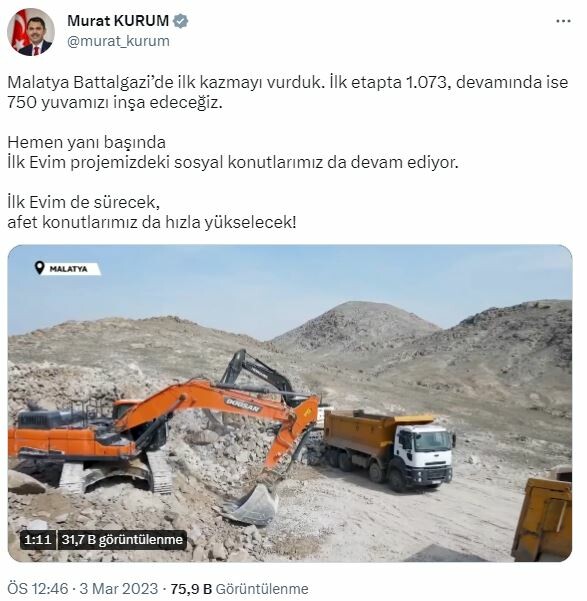 Murat Kurum çalışmaları paylaştı: İlk Evim ve Afet Konutları birlikte yükselecek