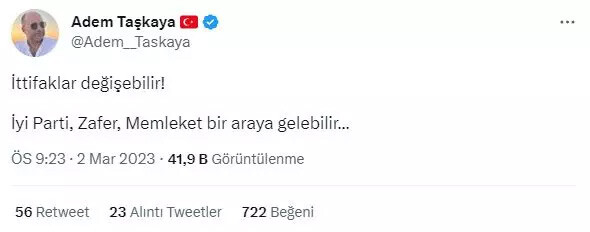 Eski Zafer Partili isimden olay olacak iddia: Akşener, İnce ve Özdağ ile ittifak kuracak Eski Zafer Partili isimden olay olacak iddia: Akşener, İnce ve Özdağ ile ittifak kuracak