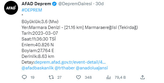Son dakika: Marmara Denizi'nde korkutan deprem