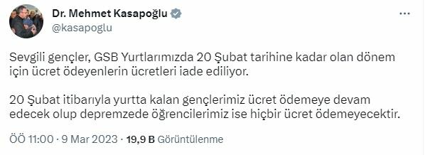 Son dakika... Bakan Kasapoğlu duyurdu: KYK yurtlarının paraları öğrencilere iade ediliyor