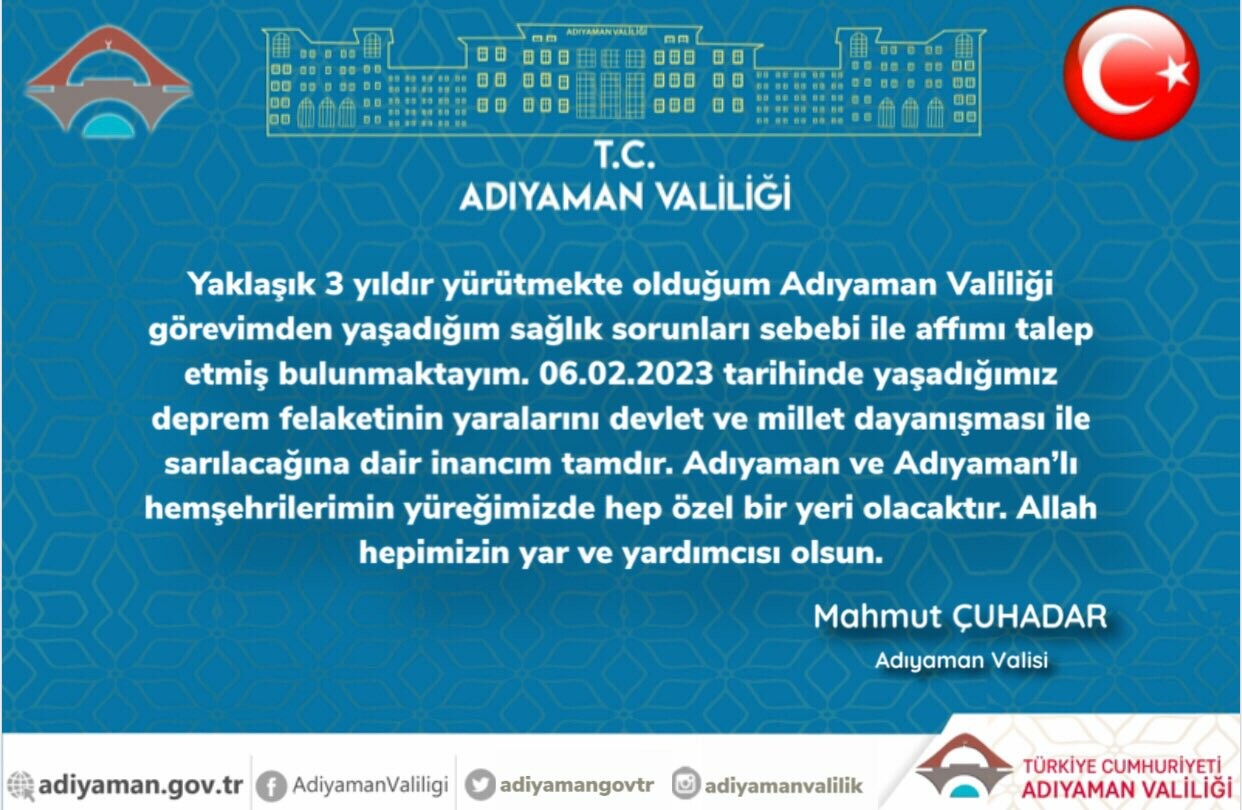 Son dakika: Adıyaman Valisi istifa etti