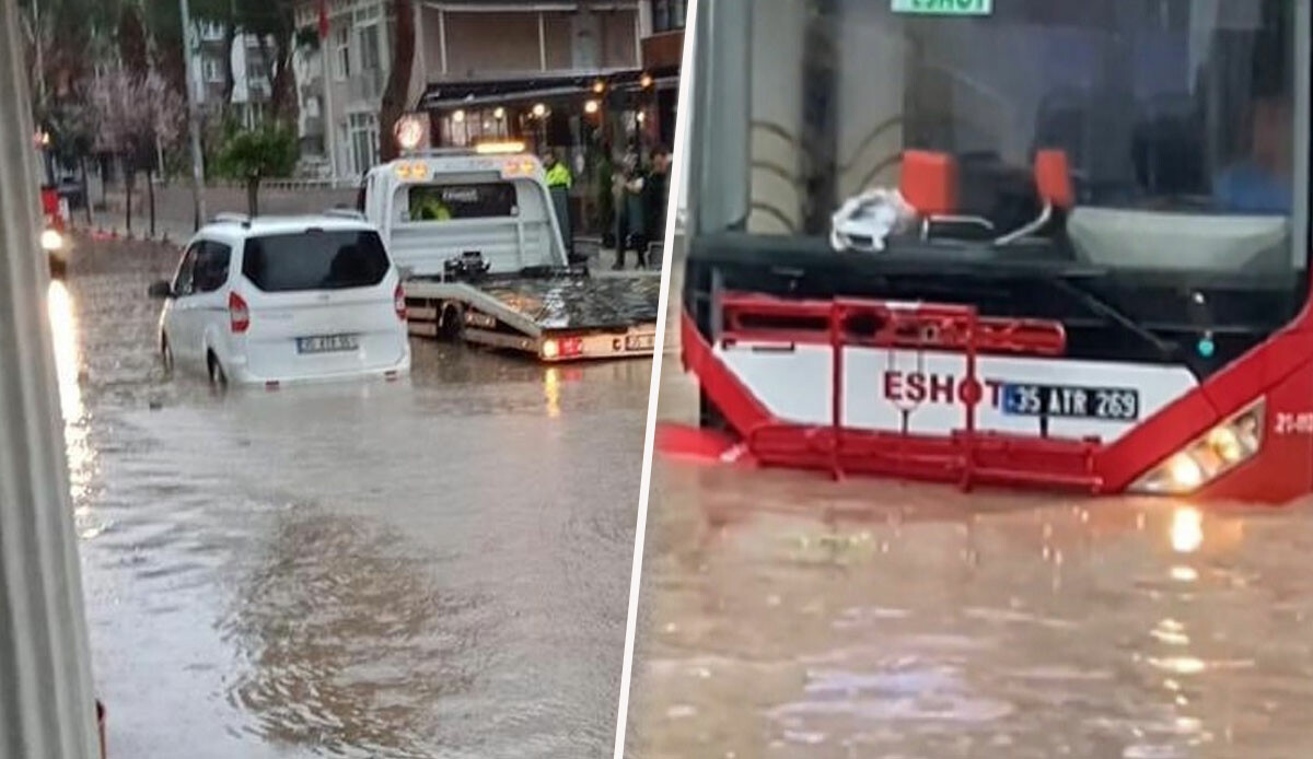 Yarım saatte araçlar suya gömüldü… Yağmur yağdı İzmir göle döndü! Yarım saatte araçlar suya gömüldü… Yağmur yağdı İzmir göle döndü!