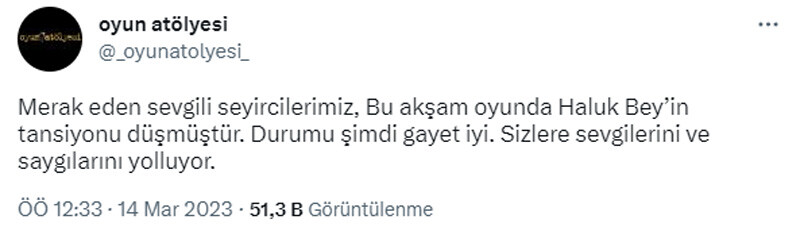 Sahnede fenalaşan Haluk Bilginer hastaneye kaldırıldı... İşte usta oyuncunun son durumu Sahnede fenalaşan Haluk Bilginer hastaneye kaldırıldı... İşte usta oyuncunun son durumu