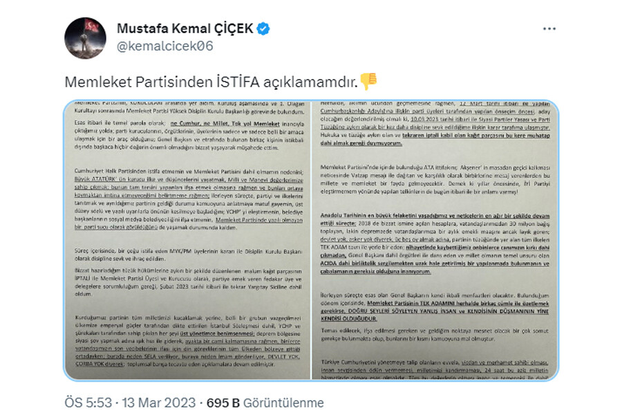 Muharrem İnce’nin avukatı Mustafa Kemal Çiçek, Memleket Partisi’nden istifa etti Muharrem İnce’nin avukatı Mustafa Kemal Çiçek, Memleket Partisi’nden istifa etti