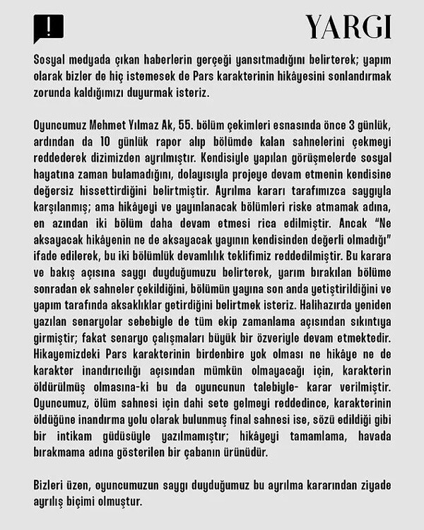 Yargı’da Pars Savcı’nın diziden ayrılma sebebi ortaya çıktı! Yapım şirketinden açıklama… Yargı’da Pars Savcı’nın diziden ayrılma sebebi ortaya çıktı! Yapım şirketinden açıklama…