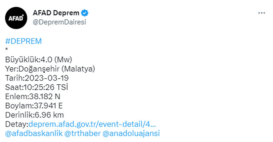 Son dakika: Malatya'da 4.0 büyüklüğünde deprem (Son depremler)