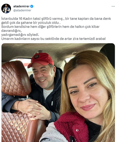 Ata Demirer’den kadın taksi şoförüne övgü: Araba tertemizdi, umarım sayıları artar Ata Demirer’den kadın taksi şoförüne övgü: Araba tertemizdi, umarım sayıları artar