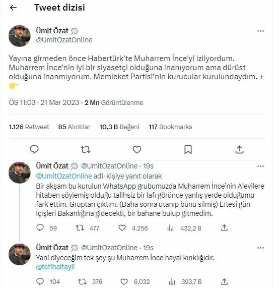 Ümit Özat'tan Muharrem İnce'ye 'Alevilere küfür' tepkisi: İnce, bir hayal kırılığıdır