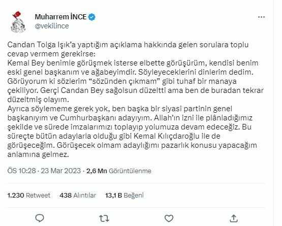 Muharrem İnce 'sözlerim yanlış yere çekiliyor' dedi açıkladı: Adaylığım pazarlık konusu değil