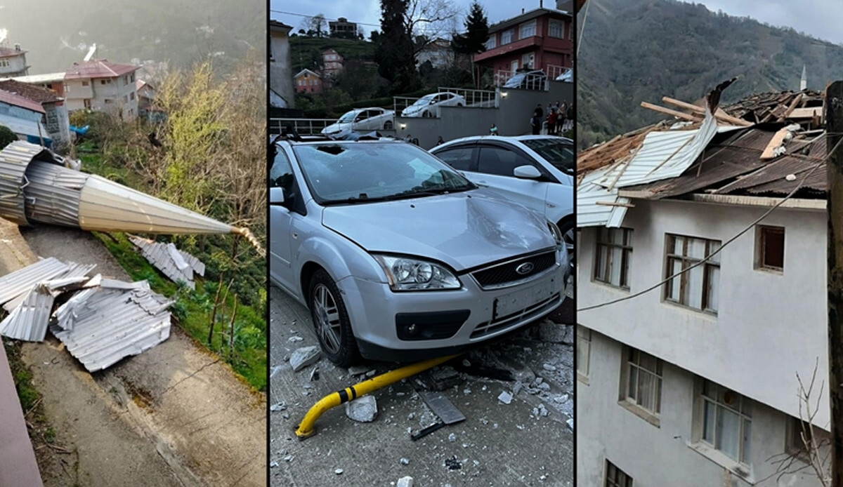 Rize’de fırtına çatıları uçurdu, minareyi devirdi Rize’de fırtına çatıları uçurdu, minareyi devirdi