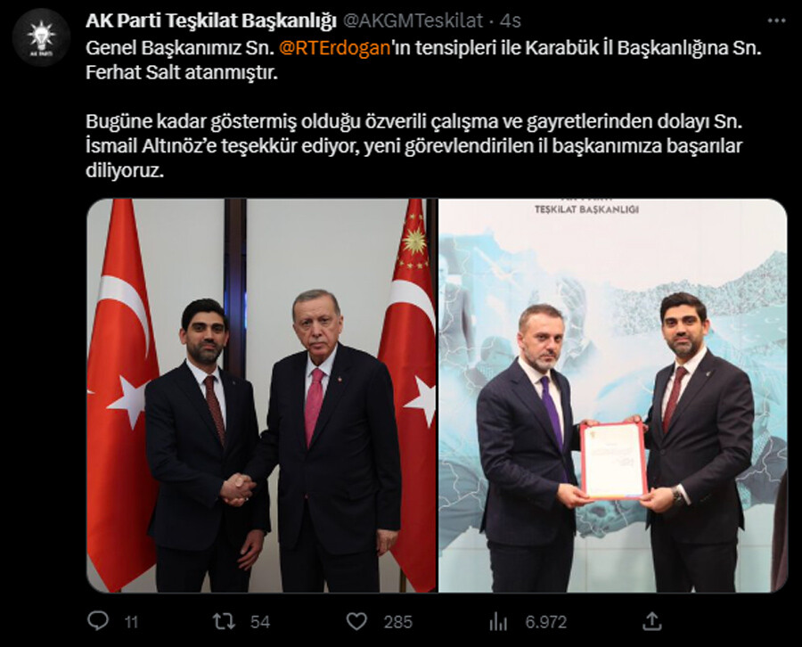 Sahur vakti duyuruldu: AK Parti'de 3 il başkanlığına atama Sahur vakti duyuruldu: AK Parti'de 3 il başkanlığına atama
