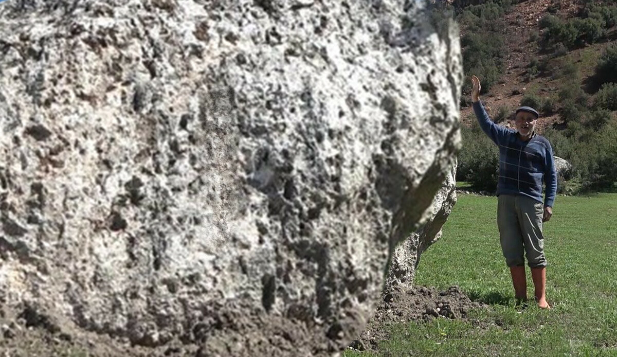 Deprem dehşetine bir örnek daha: Koca kayalıklar dağdan koptu, yarısı tarlaya gömüldü: Görenin yüreği ağzına geldi