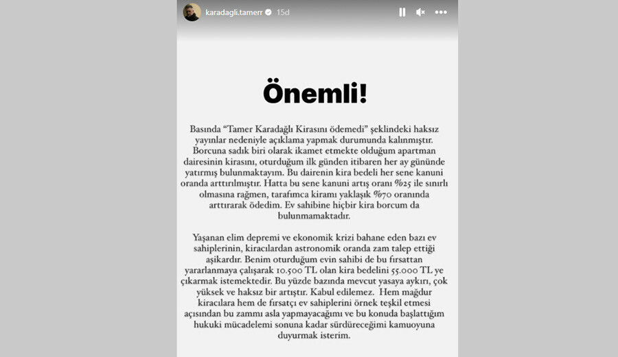 Tamer Karadağlı ev sahibiyle mahkemelik oldu, kapısına icra dayandı