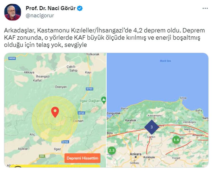 Kastamonu depremi sonrası Naci Görür'den dikkat çeken paylaşım: KAF büyük ölçüde kırılmış