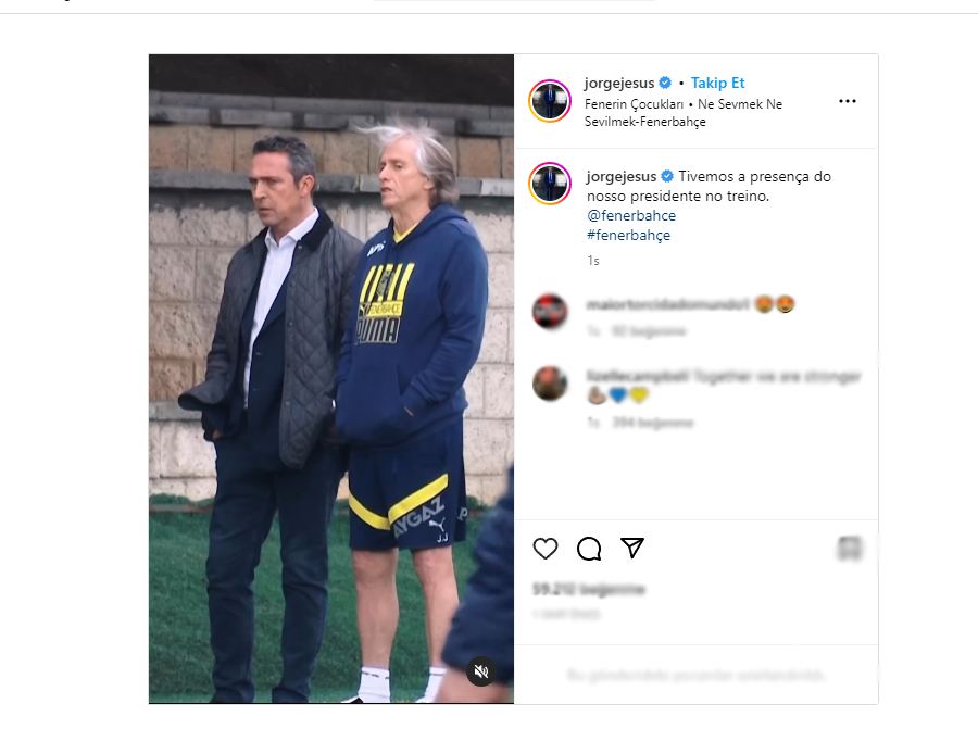 Jorge Jesus'tan flaş Ali Koç paylaşımı: Sosyal medyadan taraftara mesaj verdi