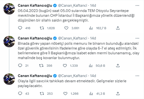 Son dakika: CHP İstanbul İl Başkanlığı binası yakınında ateş açıldı, Kaftancıoğlu Twitter'dan duyurdu
