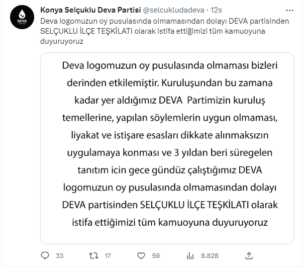 Ortak liste depremi: DEVA Partisi Selçuklu İlçe Teşkilatı topluca istifa etti