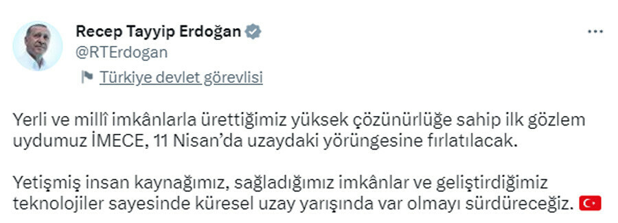 Son dakika: İMECE 11 Nisan'da uzaydaki yörüngesine fırlatılacak Son dakika: İMECE 11 Nisan'da uzaydaki yörüngesine fırlatılacak