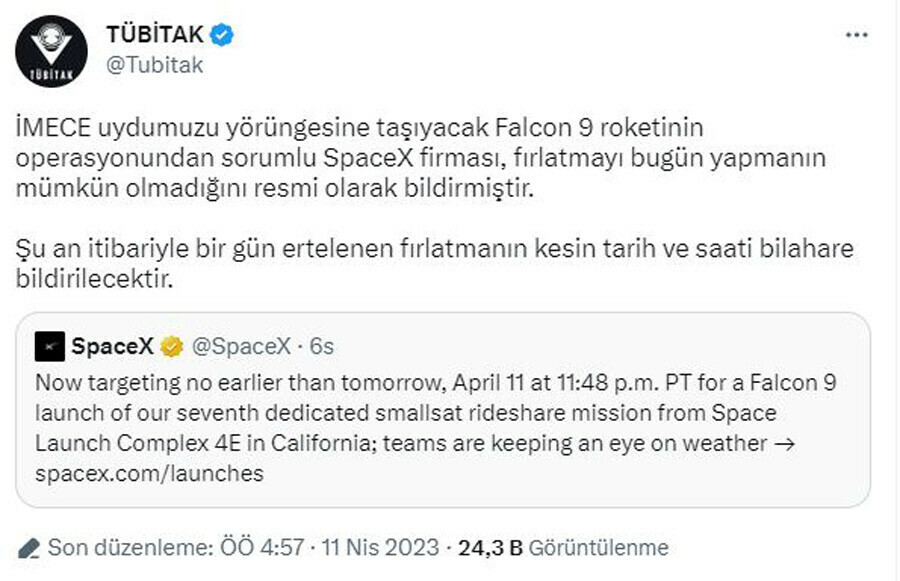 İMECE’nin uzaya fırlatılışı ertelendi… Tarihi yolculuk yarına kaldı