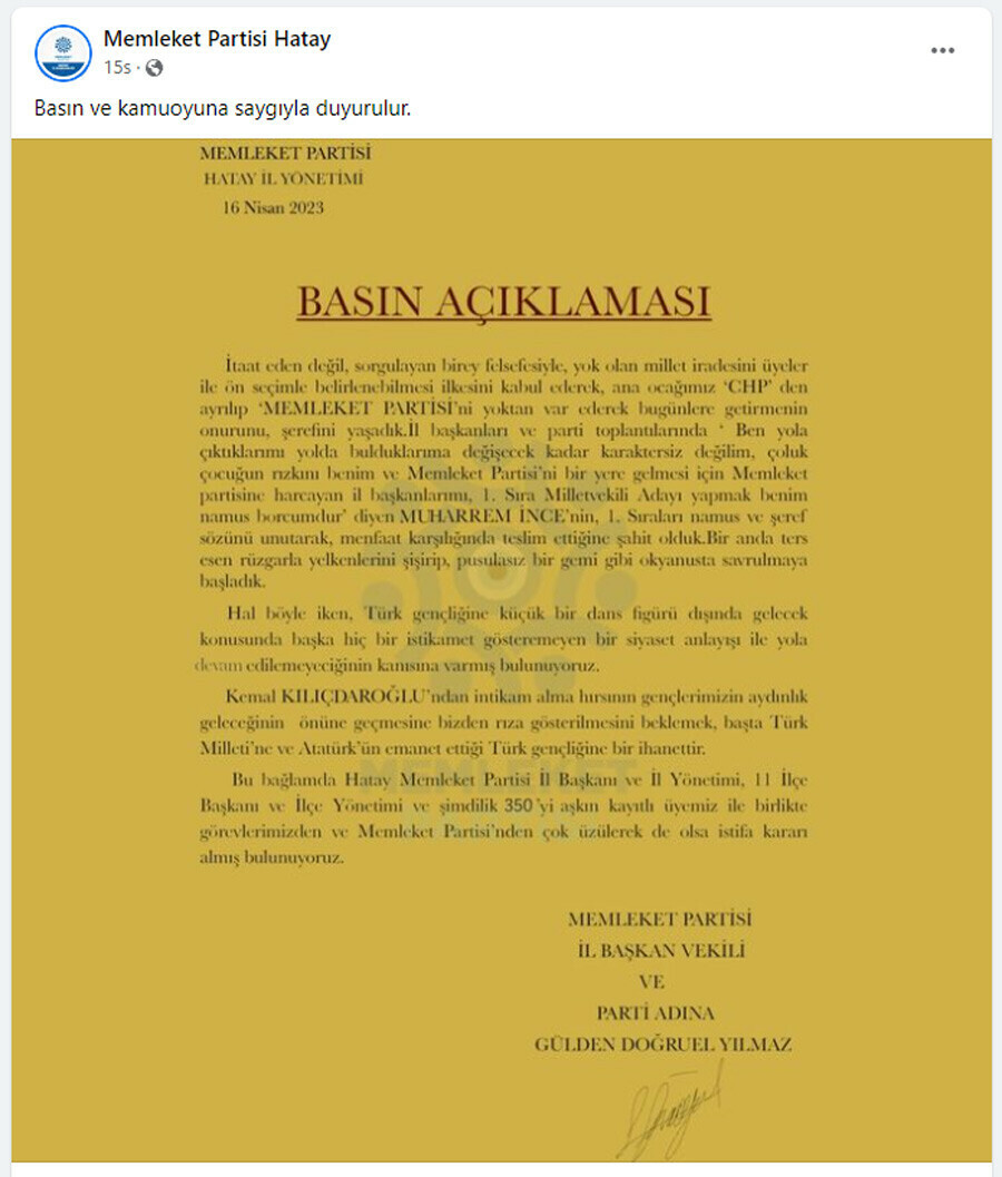 Memleket Partisi'ni sarsan toplu istifa! Başkan dahil 350 kişi görevi bıraktı