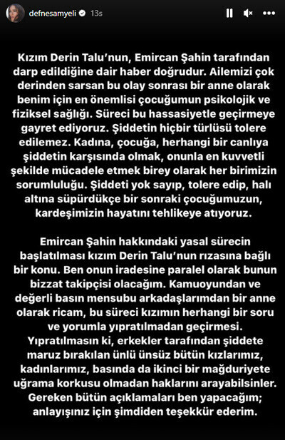 Defne Samyeli şiddet iddialarını doğruladı: Kızım Derin Talu darp edildi Defne Samyeli şiddet iddialarını doğruladı: Kızım Derin Talu darp edildi