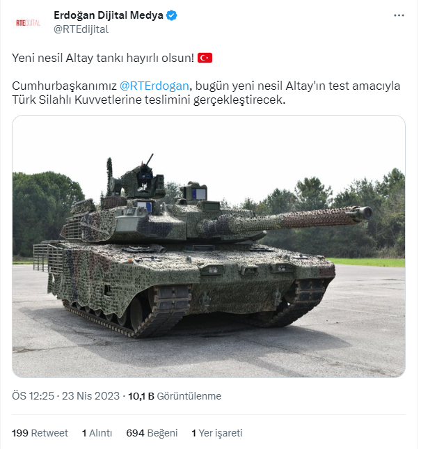 Cumhurbaşkanlığından yeni nesil Altay tankı paylaşımı: Hayırlı olsun