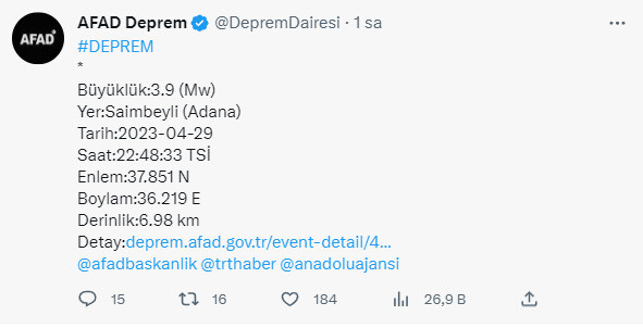 Son dakika: Adana'da deprem oldu (AFAD, Kandilli Rasatahesi son deprem listesi)