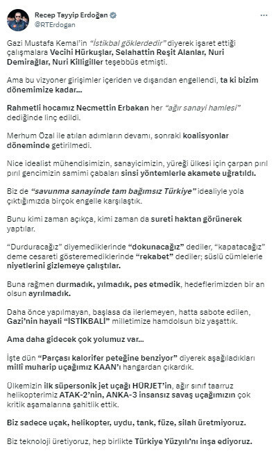 Cumhurbaşkanı Erdoğan'dan KAAN paylaşımı: Durmadık, yılmadık, pes etmedik Cumhurbaşkanı Erdoğan'dan KAAN paylaşımı: Durmadık, yılmadık, pes etmedik