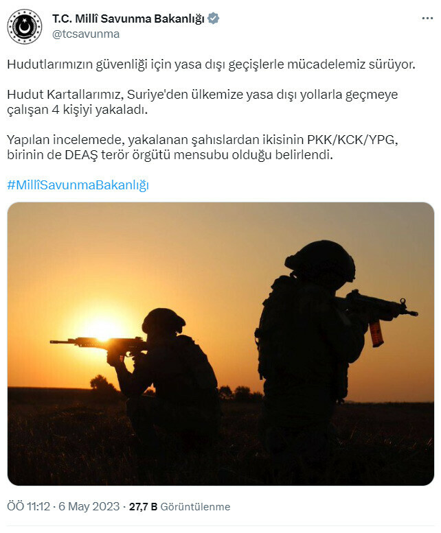 Son dakika! MSB duyurdu: Hudut kartalları Suriye sınırında 4 teröristi yakaladı