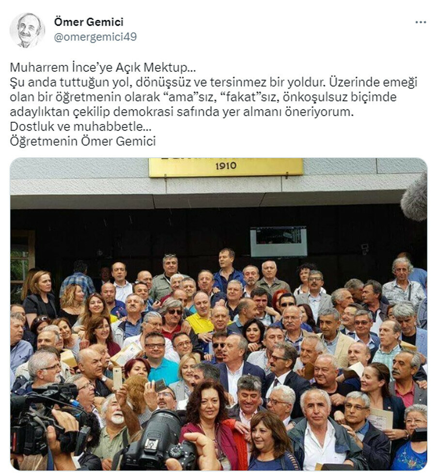 Bu kez çağrı hiç beklemediği yerden geldi! Muharrem İnce'ye eski öğretmeninden açık mektup