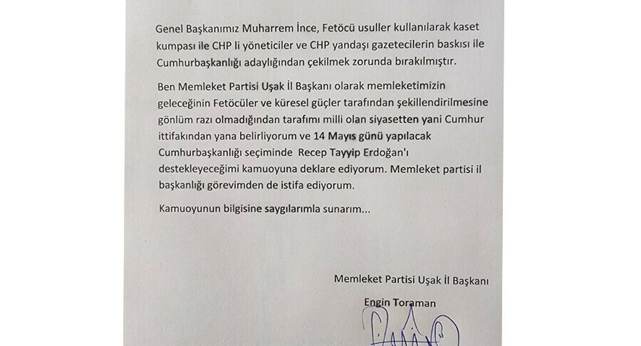 Memleket Partisi İl Başkanı 'FETÖ kumpası' dedi, Erdoğan'a desteğini açıkladı Memleket Partisi İl Başkanı 'FETÖ kumpası' dedi, Erdoğan'a desteğini açıkladı