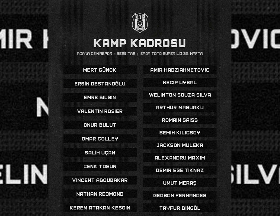 Beşiktaş 5 eksikle Adana'ya gitti! Adana Demirspor maçı kamp kadrosu açıklandı Beşiktaş 5 eksikle Adana'ya gitti! Adana Demirspor maçı kamp kadrosu açıklandı