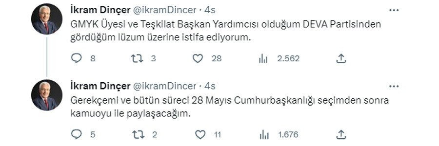 DEVA Partisi'nde üst düzey istifa: Babacan'ın A Takımı'ndaki isim görevi bıraktı, Twitter'daki AK Parti hamlesi hemen fark edildi DEVA Partisi'nde üst düzey istifa: Babacan'ın A Takımı'ndaki isim görevi bıraktı, Twitter'daki AK Parti hamlesi hemen fark edildi