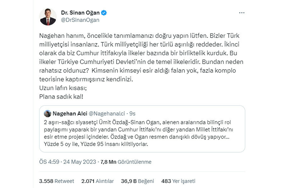 Sinan Oğan 2. tur tercihinin ardından ilk kez konuştu: Plana sadık kalın! Sinan Oğan 2. tur tercihinin ardından ilk kez konuştu: Plana sadık kalın!