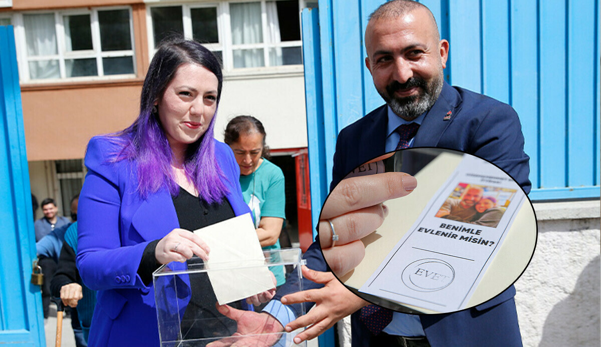 Oy kullanmak için gitti hayatının sürprizini yaşadı! Temsili oy pusulasıyla evlilik teklifi