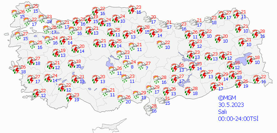Meteoroloji'den 25 kente sarı ve turuncu uyarı Meteoroloji'den 25 kente sarı ve turuncu uyarı