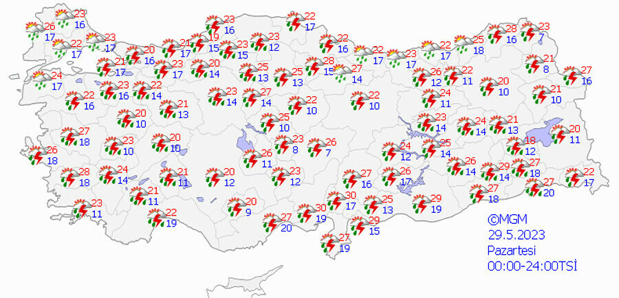 Meteoroloji'den 25 kente sarı ve turuncu uyarı Meteoroloji'den 25 kente sarı ve turuncu uyarı
