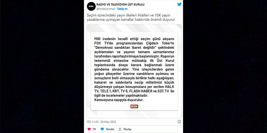 RTÜK 6 kanala inceleme başlattı RTÜK 6 kanala inceleme başlattı