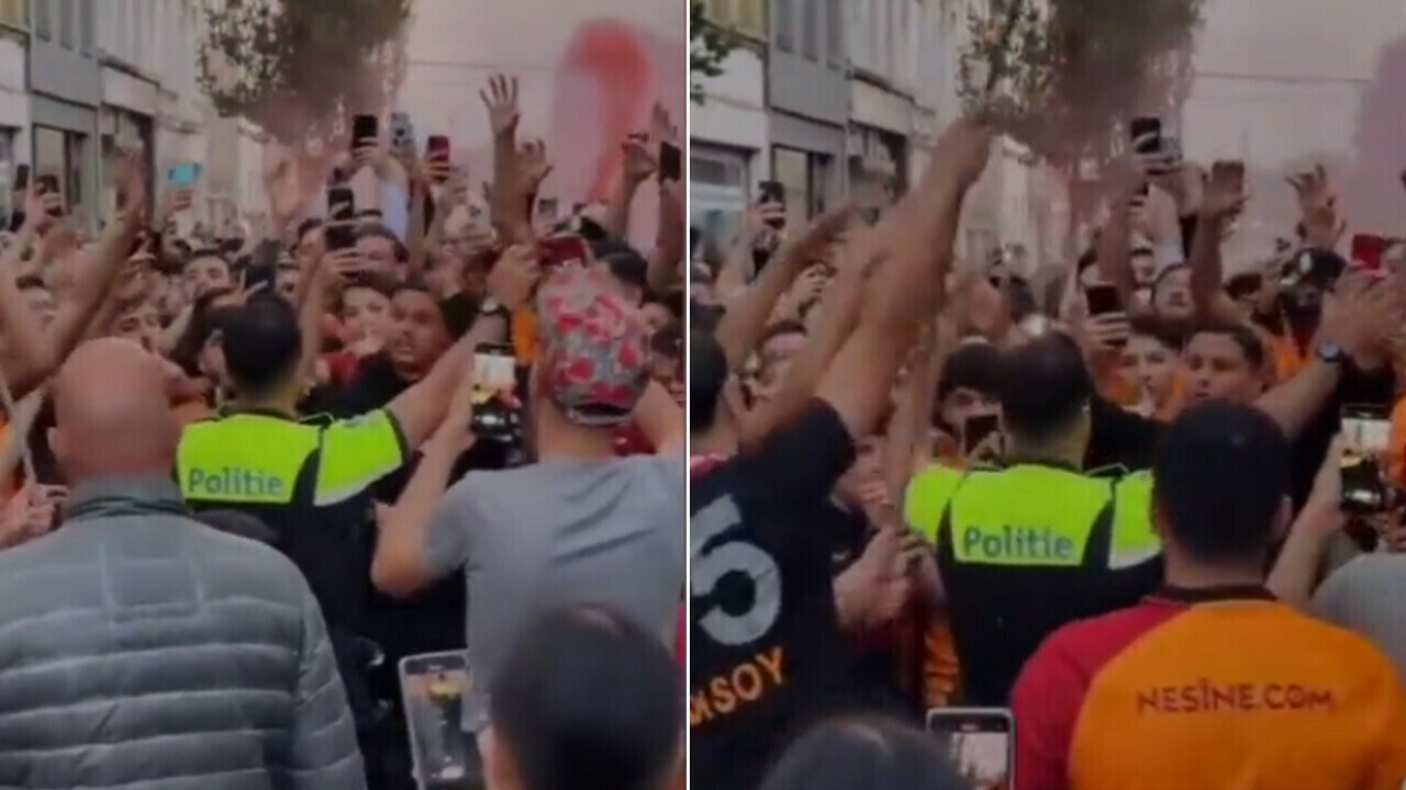 Galatasaraylı taraftarlar Belçika polisine üçlü çektirdi: Eğlenceli anlar kamerada