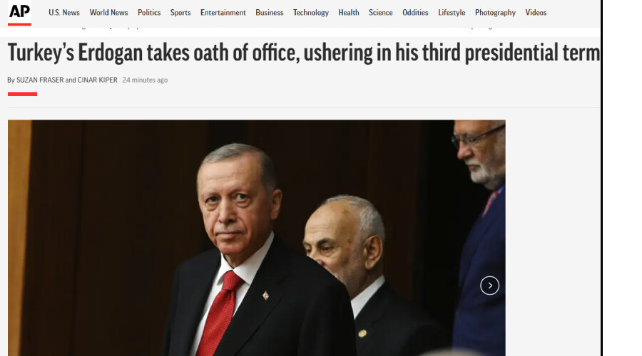 Cumhurbaşkanı Erdoğan'dan tarihi yemin! Türkiye'de yeni dönem dünya manşetlerinde Türkiye'de Erdoğan, üçüncü cumhurbaşkanlığı dönemine girerek görev yemini etti.