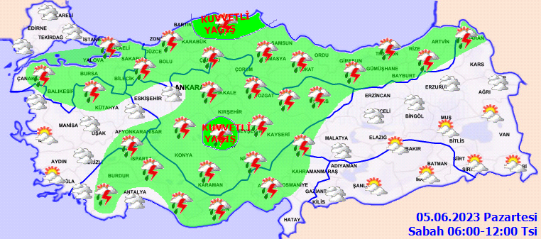 Sel ve sağanak geliyor... Meteoroloji’den 16 ile ‘turuncu’ ve ‘sarı’ kodlu uyarı! (5 Haziran 2023 hava durumu raporu) Sel ve sağanak geliyor... Meteoroloji’den 16 ile ‘turuncu’ ve ‘sarı’ kodlu uyarı! (5 Haziran 2023 hava durumu raporu)