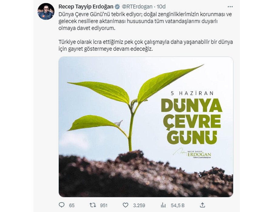 Cumhurbaşkanı Erdoğan'dan Dünya Çevre Günü paylaşımı: Tüm vatandaşlara çağrı yaptı Cumhurbaşkanı Erdoğan'dan Dünya Çevre Günü paylaşımı: Tüm vatandaşlara çağrı yaptı