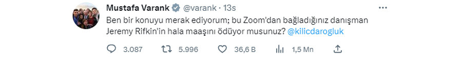 Mustafa Varank’tan Kılıçdaroğlu’na Jeremy Rifkin sorusu: Hala maaş ödüyor musunuz? Mustafa Varank’tan Kılıçdaroğlu’na Jeremy Rifkin sorusu: Hala maaş ödüyor musunuz?