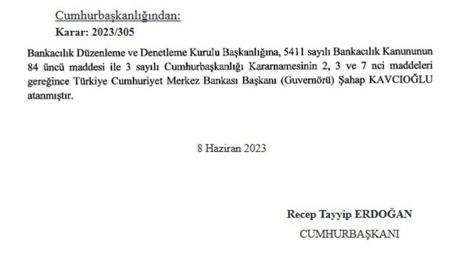 Şahap Kavcıoğlu BDDK Başkanlığına atandı