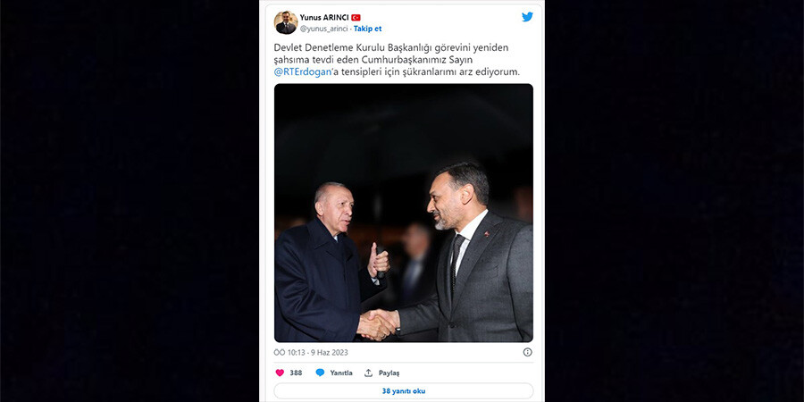Devlet Denetleme Kurumu Başkanlığı'na yeniden atanan Arıncı'dan teşekkür Devlet Denetleme Kurumu Başkanlığı'na yeniden atanan Arıncı'dan teşekkür