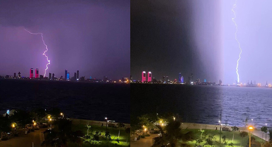 İzmir'de yıldırımlar geceyi aydınlattı