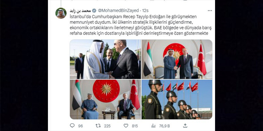 Cumhurbaşkanı Erdoğan'la görüşen BAE lideri Al Nahyan'dan Türkçe paylaşım: Ekonomik ortaklıkları ilerletmeyi konuştuk