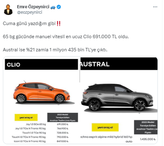Sıfır otomobil fiyatları yine zamlandı! En ucuzu 700 bin TL'ye dayandı: İşte bugün zamlanan otomobil markaları...