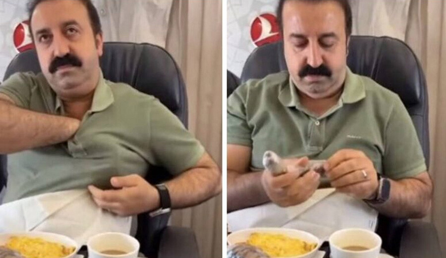 Masterchef Mehmet Sur, uçaktaki yemeği beğenmedi göğsünden çıkardığı şırdanı yedi