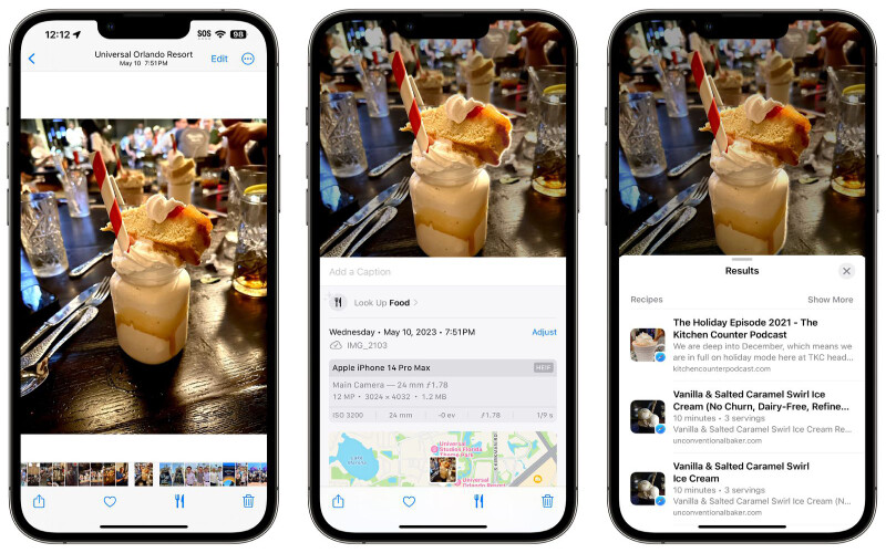 <p>iOS 17 ile gelen özelliklerden biri de yemek yapmayı ve yemeyi seven iPhone kullanıcılarını ilgilendiriyor. Herhangi bir yemeğini fotoğrafını çeken iPhone kullanıcısı, Yiyecek Arama özelliği sayesinde çekilen görseldeki yemeğin tarifini web siteleri üzerinden bulabilecek.</p>